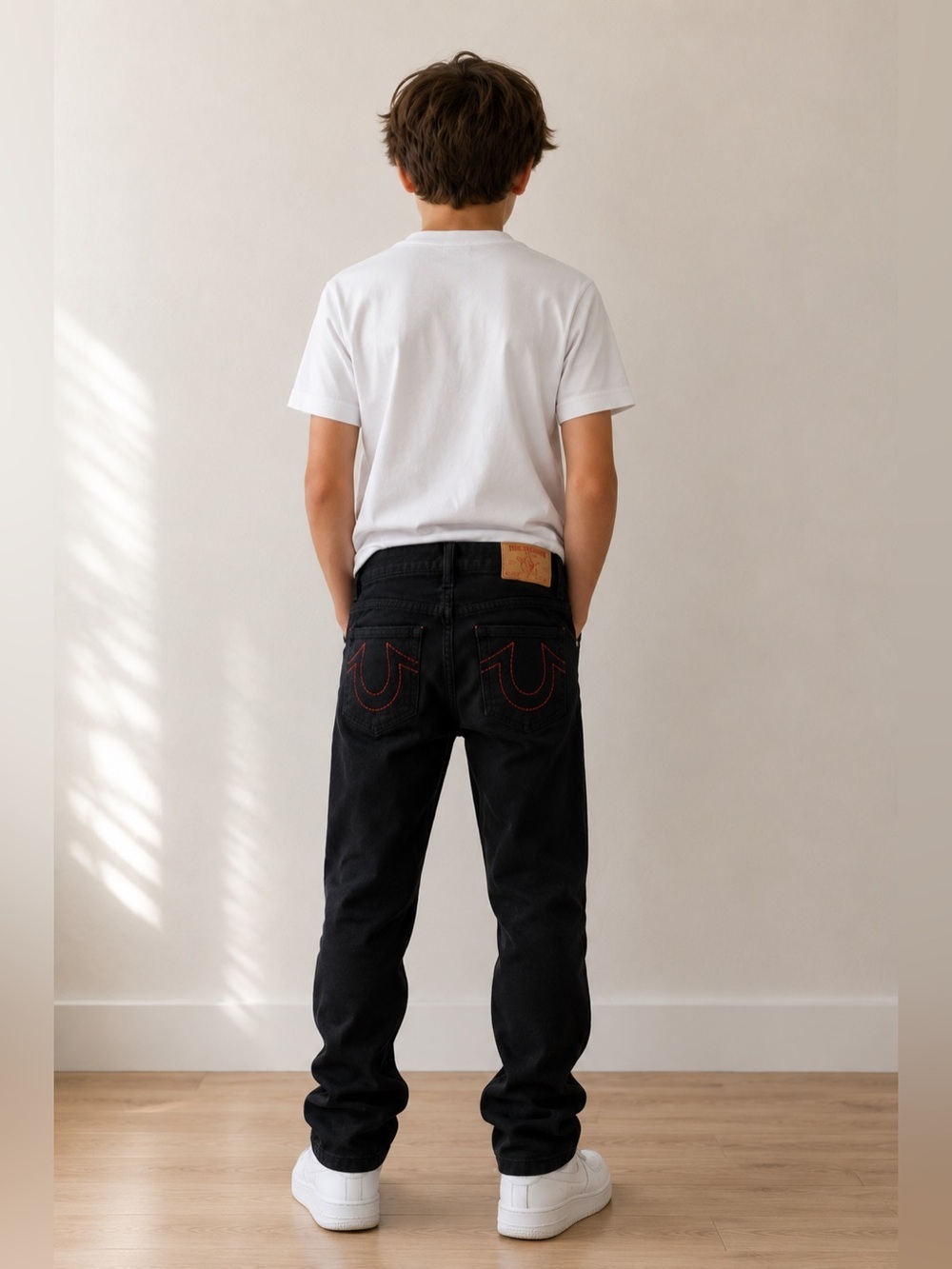 Boys true religion Geno Jeans size 10 relaxed slim black with red
